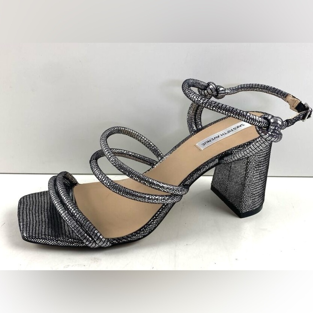SAKS FIFTH AVENUE Silver Metallic Strappy Heel Sandals Size 8.5